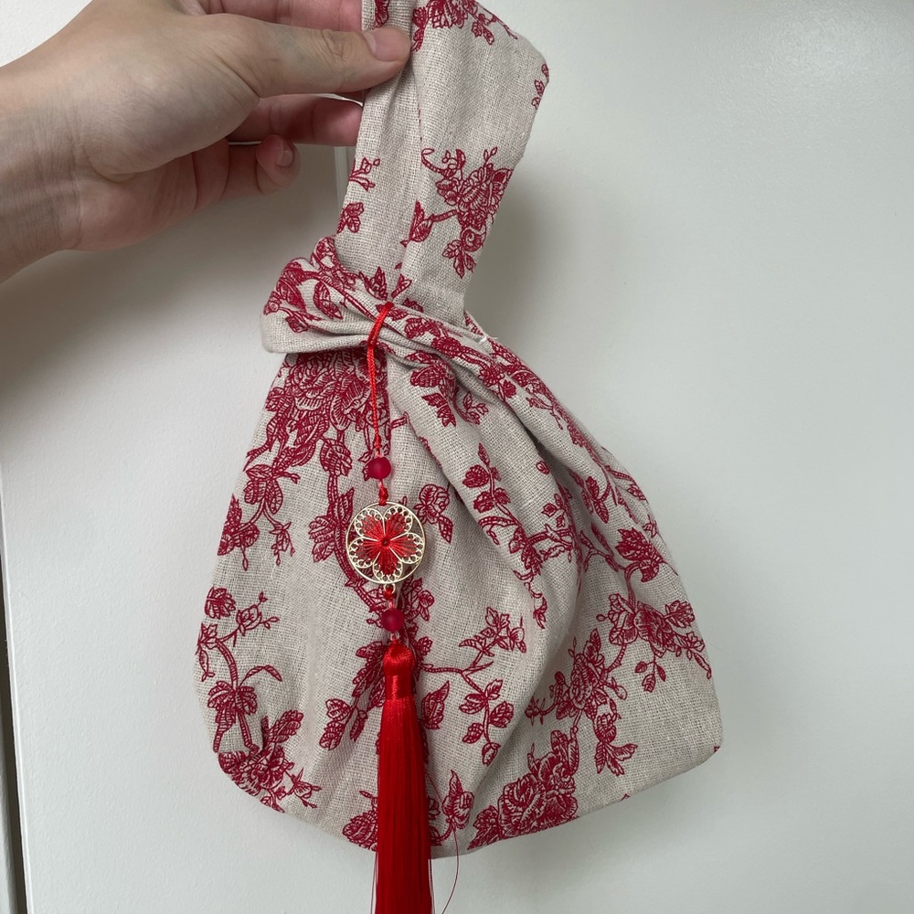 Floral Knot Bag with Red Accents